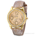 Vein Strap Rhinestone Leather Quartz Watch